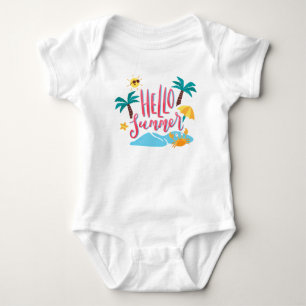 Body Para Bebé Playa - Hola verano con palmeras y cangrejo