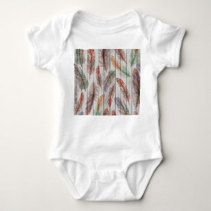 Body Para Bebé Plumas Coloridas, Diseño Seamless Acuarela.