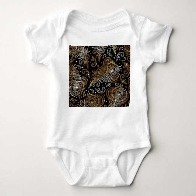 Body Para Bebé Plumas de pavo real: Dibujo artístico a mano alzad (Anverso)