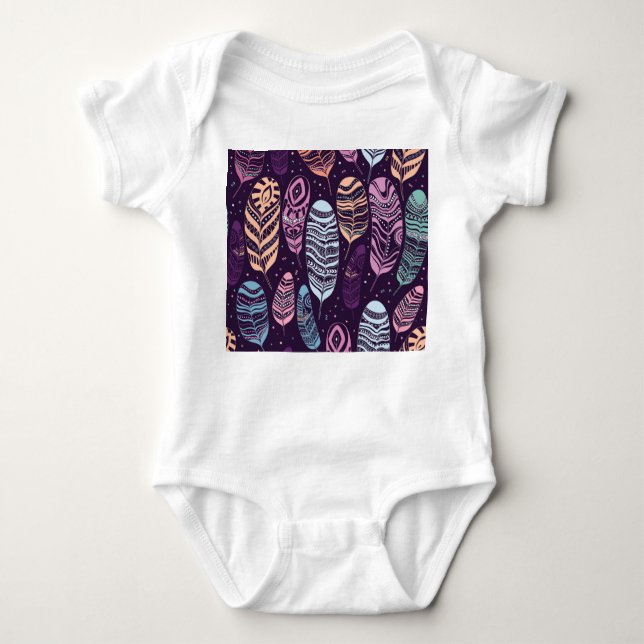 Body Para Bebé plumas étnicas: negro y blanco (Anverso)