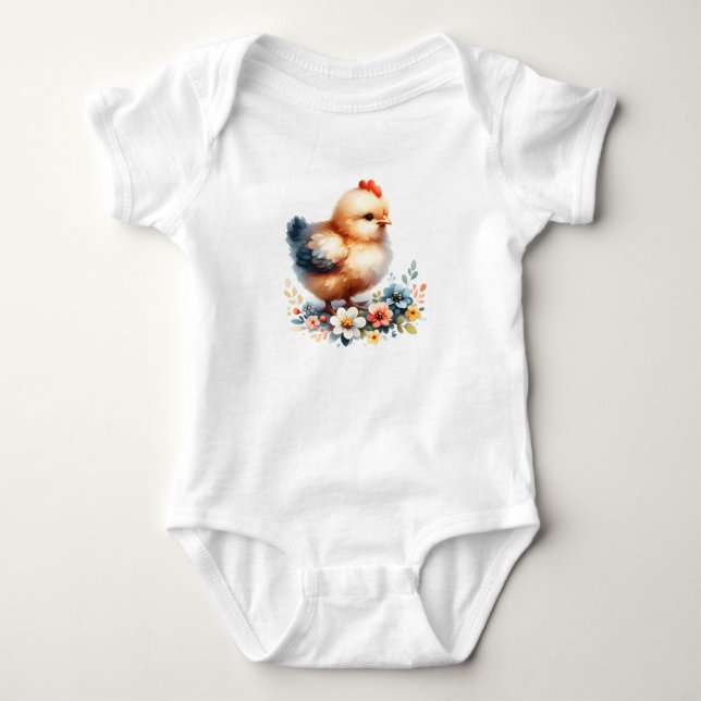 Body Para Bebé Pollito Adorable con Flores (Anverso)