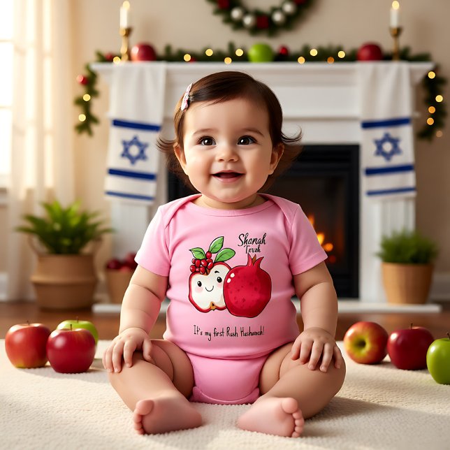 Body Para Bebé 🍎 Pomegranate y Apple con texto personalizado (🍎Pomegranate & Apple with custom text Baby Bodysuit)