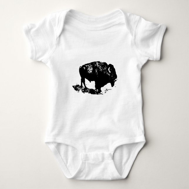 Body Para Bebé Pop Art Black Búfalo Blanco Bison Silhouette (Anverso)