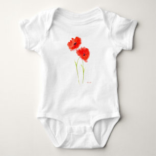 Body Para Bebé Poppies color de agua floral rojo verano traje de