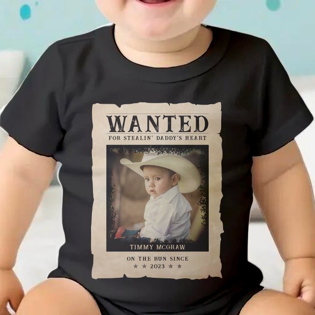 Body Para Bebé Póster divertido del día del padre con foto antigu (Vintage Photo Wanted Poster Funny Father's Day Baby Bodysuit
)