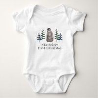 Primer bebé de Navidad pingüino y árbol personaliz