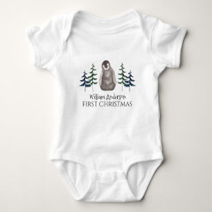 Body Para Bebé Primer bebé de Navidad pingüino y árbol personaliz