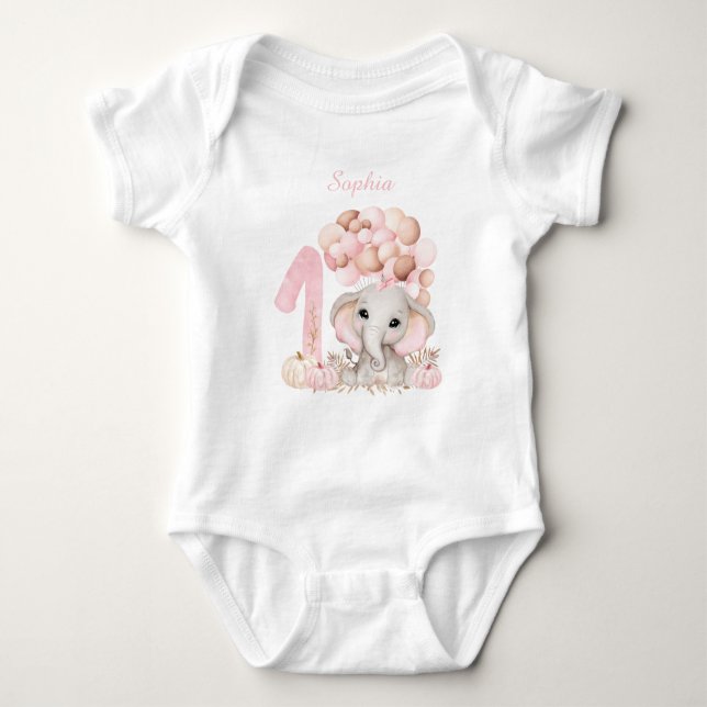 Body Para Bebé Primer cumpleaños Cute Elephant Fall Chica Bodysui (Anverso)