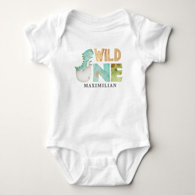 Body Para Bebé Primer cumpleaños de Dinosaurio WILD ONE personali (Anverso)