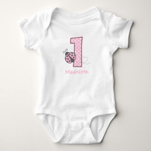 Body Para Bebé Primer cumpleaños de Pink Ladybug (Anverso)