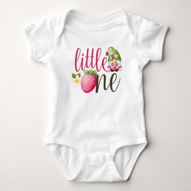 Body Para Bebé Primer cumpleaños de Strawberry Gnome Garden Baby  (Anverso)