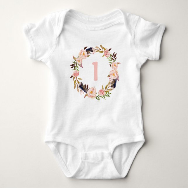 Body Para Bebé Primer cumpleaños Floral Wreath Boho Baby Bodysuit (Anverso)