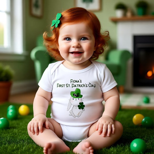 Body Para Bebé Primer Día del Niño Patrick, nombre personalizado (Baby's 1st St. Patrick's Day, custom name Baby Bodysuit)