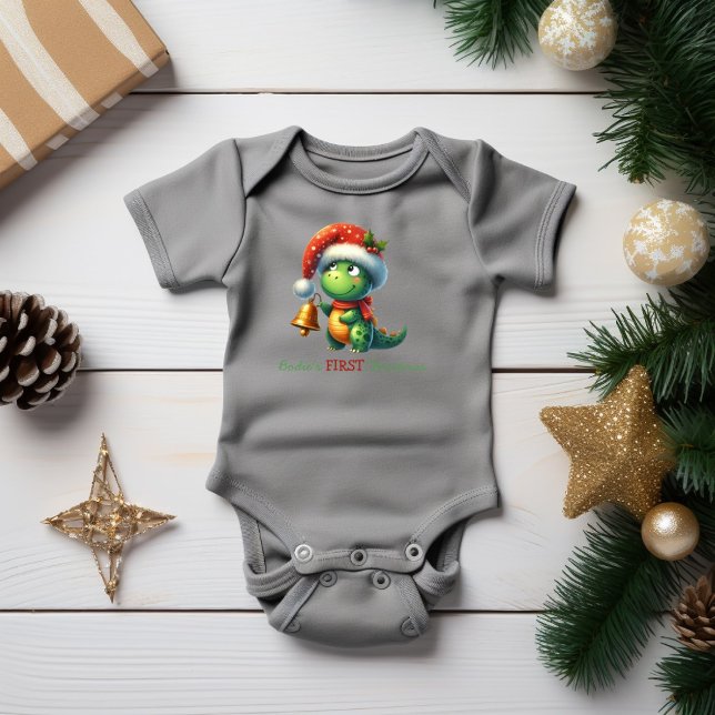 Body Para Bebé Primer dinosaurio de Navidad del bebé verde (Subido por el creador)