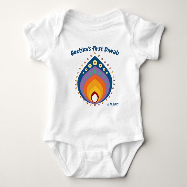 Body Para Bebé Primer Diwali del bebé con estilo de nombre person (Anverso)