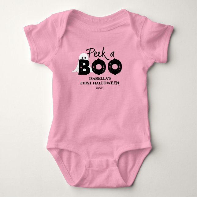 Body Para Bebé Primer Halloween del bebé personalizado Peek A Boo (Anverso)