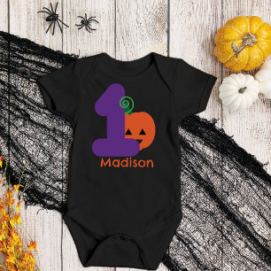 Body Para Bebé Primer Naranja púrpura de Halloween personalizado