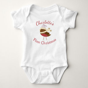 Body Para Bebé Primer Navidad del Bebé Lindo Pájaro de Invierno