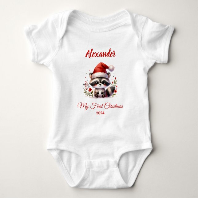 Body Para Bebé Primer Navidad del bebé mapache personalizado lind (Anverso)