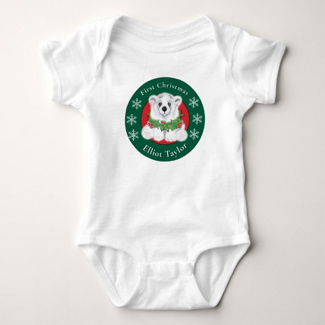 Body Para Bebé Primer Navidad del bebé oso polar personalizable (Anverso)