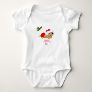 Body Para Bebé Primer Navidad Niño con Gorro de Santa Rojo