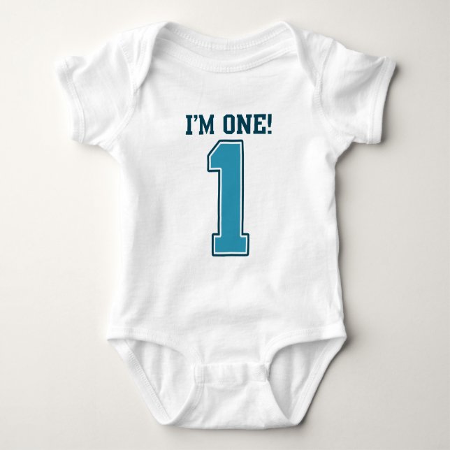 Body Para Bebé Primer niño de cumpleaños, soy uno, gran azul núme (Anverso)