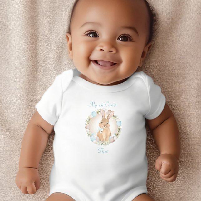 Body Para Bebé Primer niño de nombre personalizado de conejito de (First Easter Cute Bunny Personalized Name Boy Baby Bodysuit)