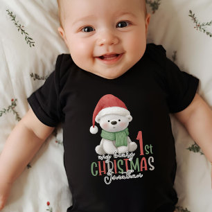 Body Para Bebé Primer Nombre de Costumbre de Navidad Negro
