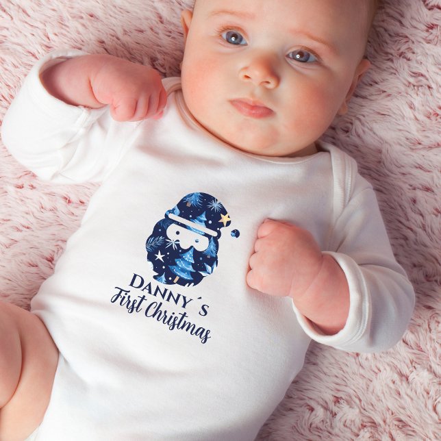 Body Para Bebé Primer nombre de Navidad Editable Santa Claus Azul (Subido por el creador)