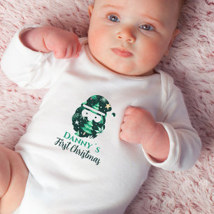 Body Para Bebé Primer nombre de Navidad Editable Santa Claus Gree