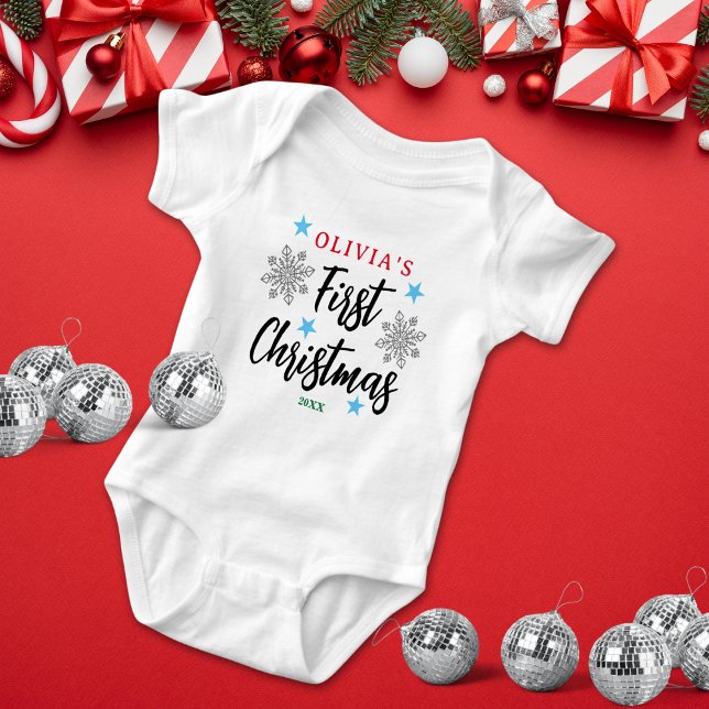 Body Para Bebé Primera fiesta navideña del bebé personalizado (Personalized Baby's First Christmas Holiday onesie)