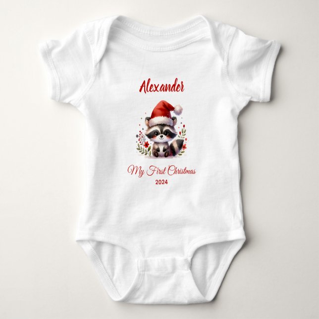 Body Para Bebé Primera Navidad del bebé mapache personalizado lin (Anverso)