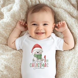 Body Para Bebé Primera Navidad Nombre Personalizado Blanco