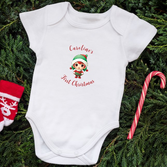 Body Para Bebé Primera niña de Navidad Elf personalizada (Subido por el creador)