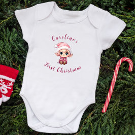 Body Para Bebé Primera niña de Navidad Elf personalizada