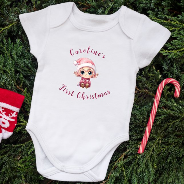 Body Para Bebé Primera niña de Navidad Elf personalizada (Subido por el creador)
