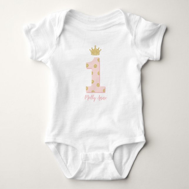 Body Para Bebé Princesa 1.ᵉʳ primer cumpleaños Rosa y Oro (Anverso)