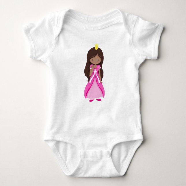 Body Para Bebé Princesa Afroamericana, Reina, Vestido, Traje Rosa (Anverso)