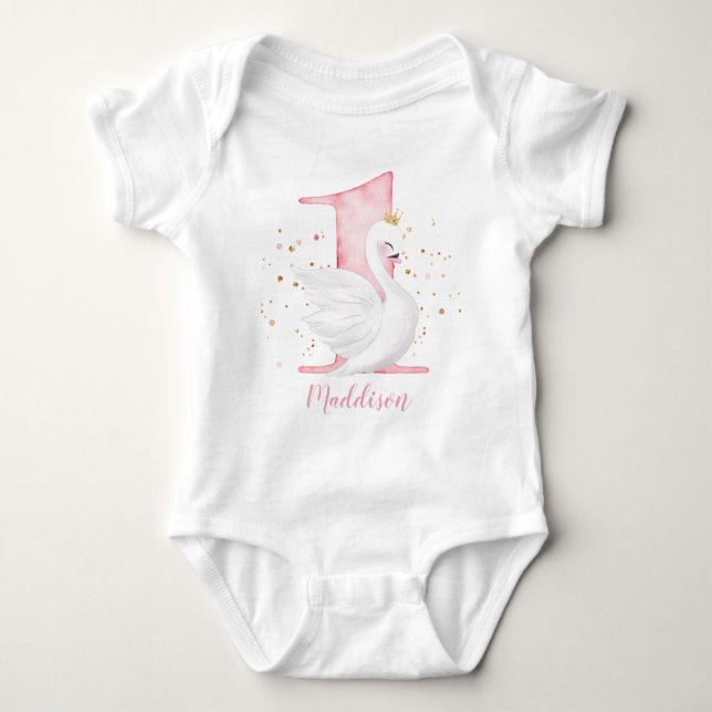 Body Para Bebé Princess Swan First Birthday Baby Bodysuit (Anverso)