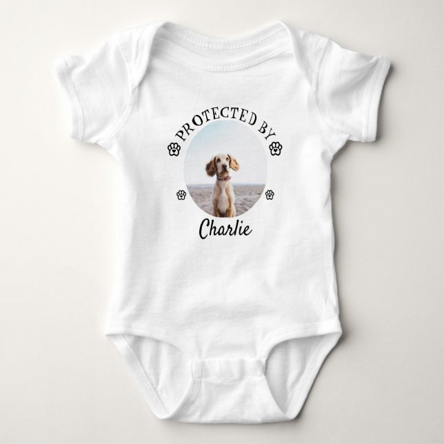 Body Para Bebé Protected By Dog Photo Baby Design (Anverso)