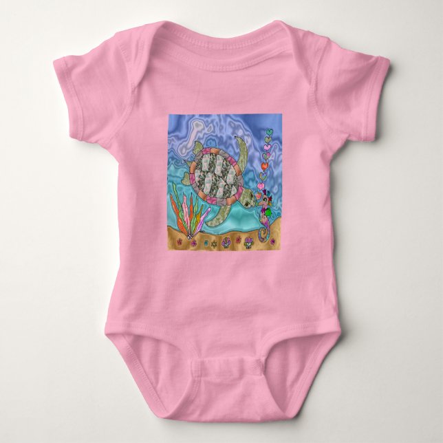 Body Para Bebé Psicodelia Mar Turtle Seahorse Art (Anverso)