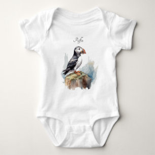Body Para Bebé Puffin en una Roca Acuarela, personalizado