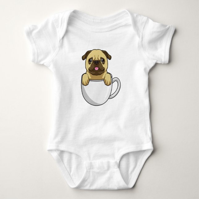 Body Para Bebé Pug con taza de café (Anverso)