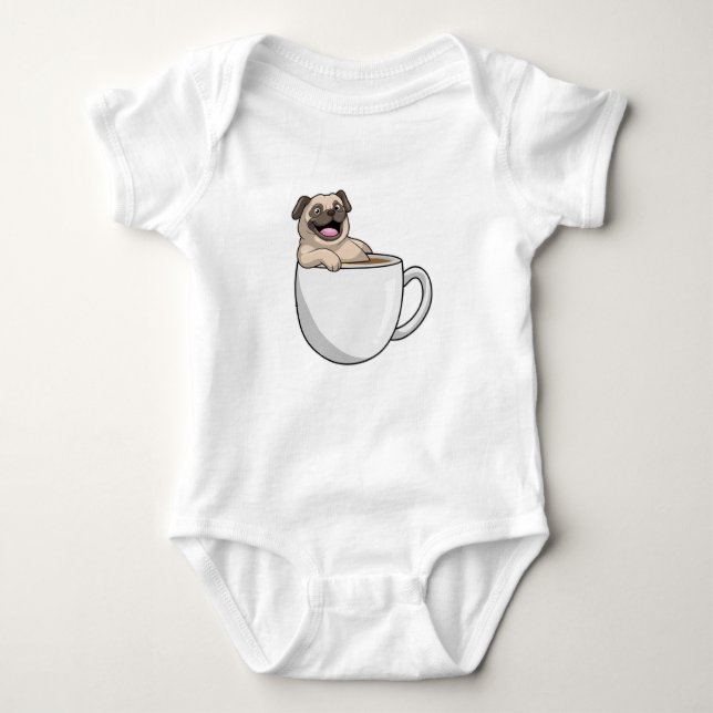 Body Para Bebé Pug con taza de café (Anverso)