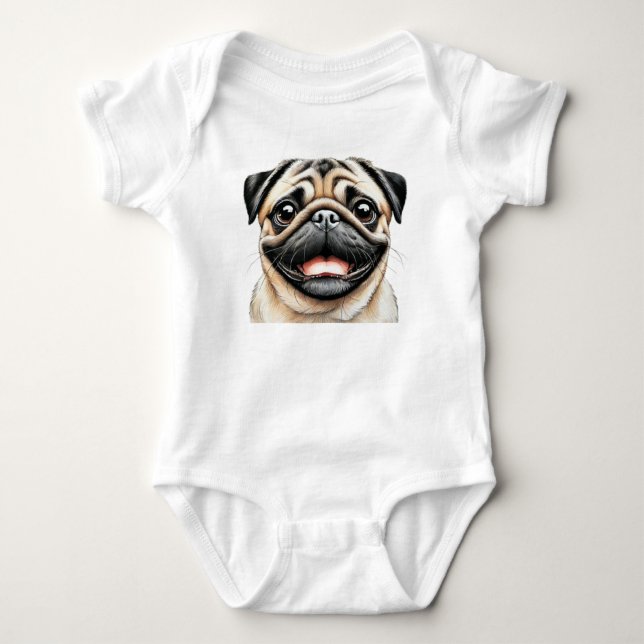 Body Para Bebé Pug Happy face Dog (Anverso)