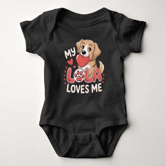 Body Para Bebé  Puppy "My Lola Loves Me" Cute Dog Grandparent (Anverso)