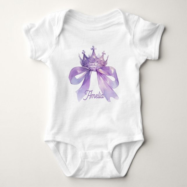 Body Para Bebé Purple crown and bow Customizable baby name  (Anverso)