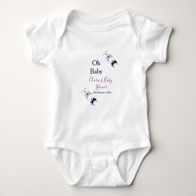 Body Para Bebé Púrpura mariposa rosa ducha de bebé oh bebé modern (Anverso)