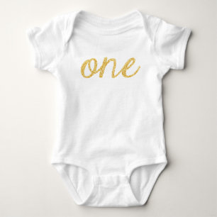 Body Para Bebé Purpurina Gold Faux Script Primer cumpleaños