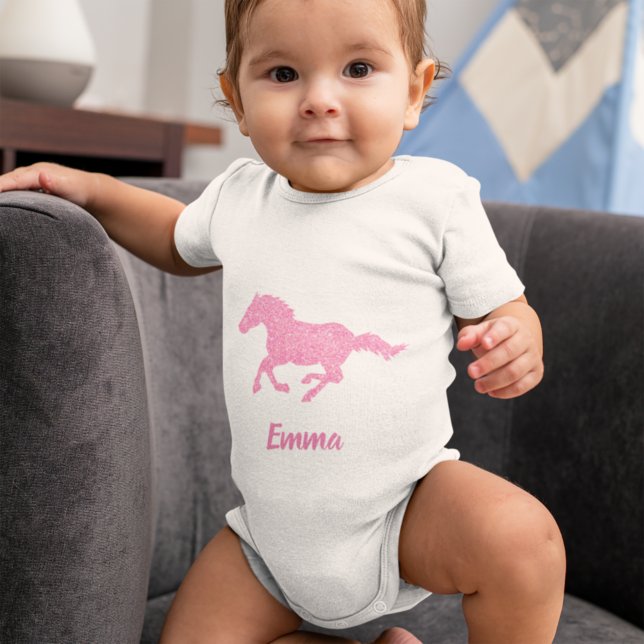 Body Para Bebé Purpurina Rosa Caballo Niña Pequeña Nombre Animal (Subido por el creador)